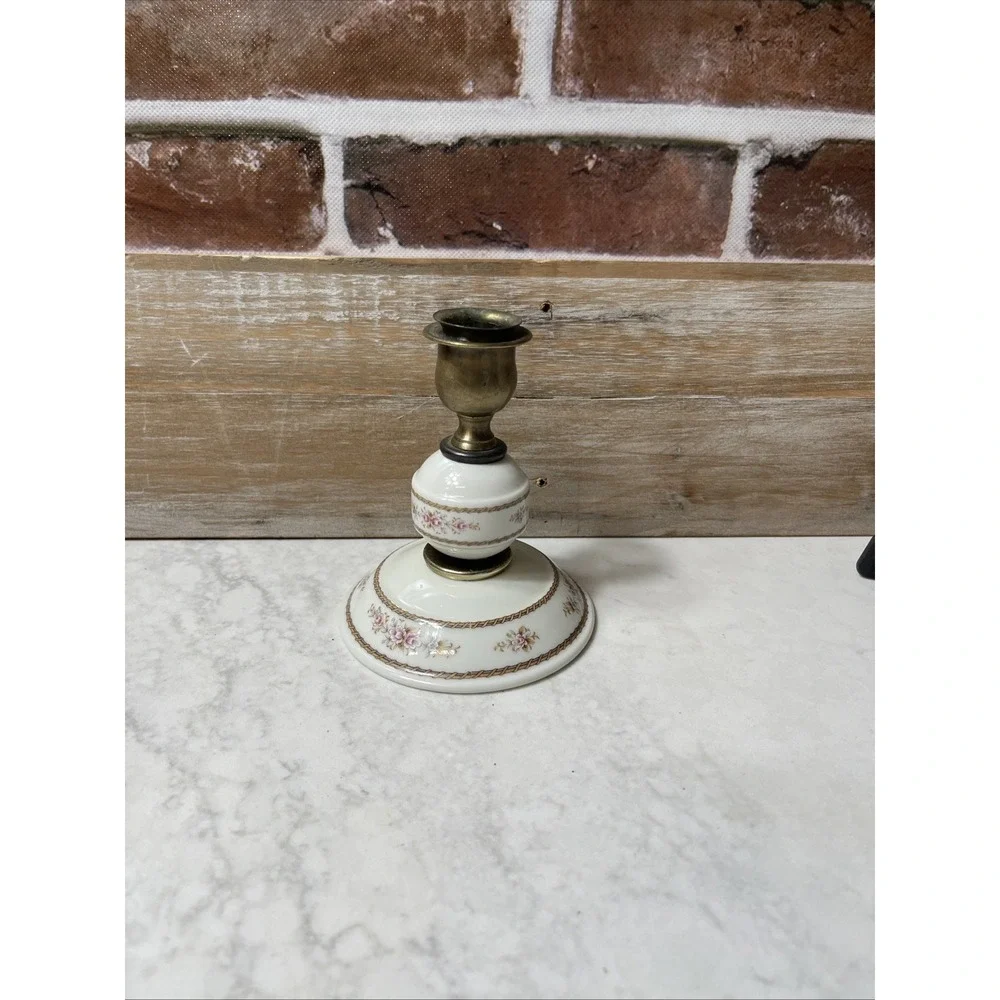 Brass Candle Stick with Porcelain Base 5
